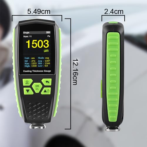 Medidor Digital de Espesor de Pintura, Calibrador para Acero y Aluminio, Rango de Medición 0-1300 μm y Resolución 0,1 μm, Pantalla LCD, para Trabajo en Metales miniatura 5