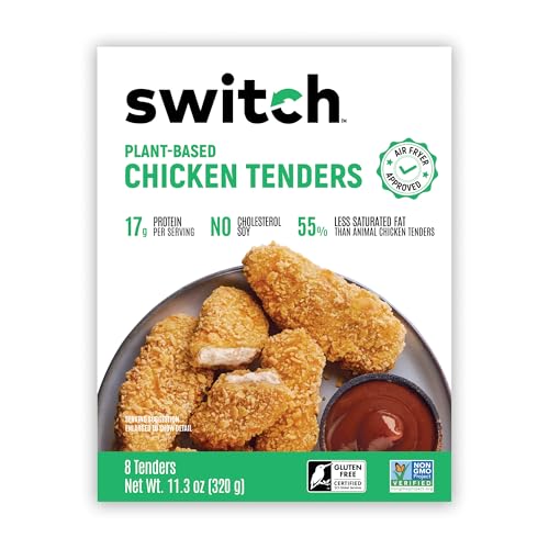 Switch Foods Plant-Based Chicken Tenders | Crispy High Protein Vegan Tenders | Soy, Gluten, GMO, Allergen, & Dairy Free | 17g Protein | Halal | 8 Pieces | 11.3 Oz