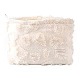 Duleylv Makeup Bag for Women Fluffy Cosmetic Bag with Zipper Cute Cosmetic Pouch Portable Toiletry Bag Handbag Make Up Travel Purse Organizer Large Size