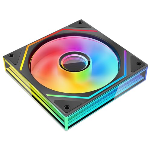 Jungle Leopard Prism6 MAX 120mm ARGB PC Case Fan - 3-Sided Infinite Mirror & Axis Infinite Mirror Light Effect，800-1850±10% RPM 120mm PWM Case Fan(Black Reverse)
