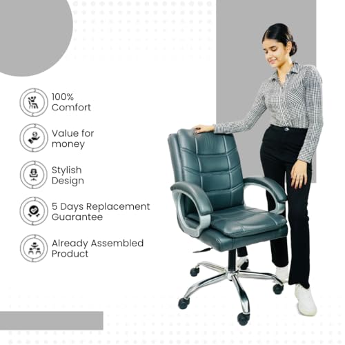 Image of activa Executive Revolving Office Chair| Ergonomic Computer Desk Chair with Cushioned Seat| Heavy Duty Steel Base, Adjustable Height & 360 Swivel Wheel| Leatherette Office Visitor Chair(Star, Grey)