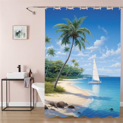 Rideau de douche anti moisissure et imperméable style plage - 3