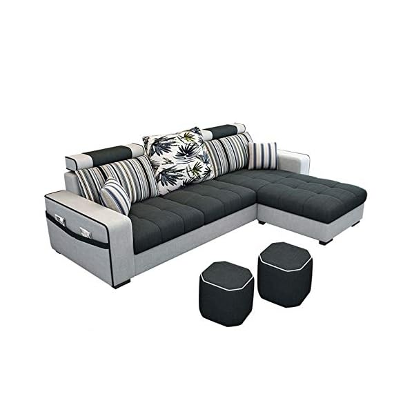 3-Seat Corner Fabric Sofa,Nordic Lazy Couch with 2 Comfortable Stools And Storage Side Pocket Design, Loveseat Sofa for Living Room Furniture Decoration, Washable