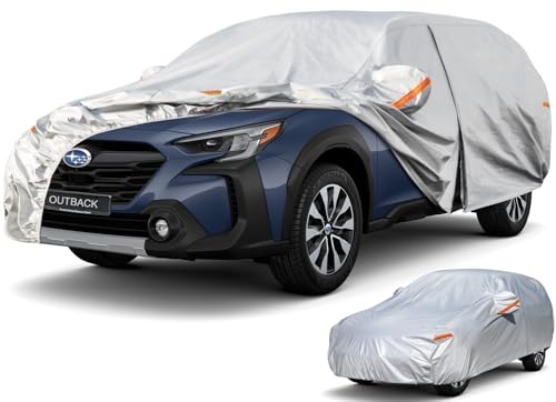 Image of Kayme 6 Layers SUV Car Cover Custom Fit for Subaru Outback (1994-2025) Waterproof All Weather for Automobiles, Outdoor Full Cover Rain Sun UV Protection.Silver