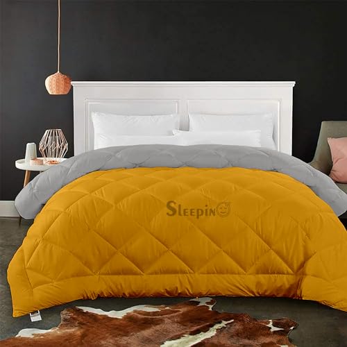 Image of 600 GSM Heavy Winter Double Bed Comforter | Microfiber, Breathable, Reversible,Soft, Lightweight & Machine Washable Comforter for Double Bed 90x100 Inch - GoldSilver