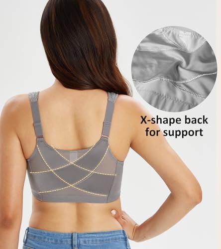 Image of Lemorosy Women's Plus Size Full Coverage Front Closure Posture Back Unpadded Wireless Double Support Minimizer Bra