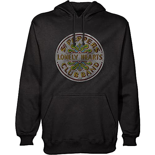 The Beatles SGT Pepper Pullover Capucha, Negro (Black Black), Large para Hombre