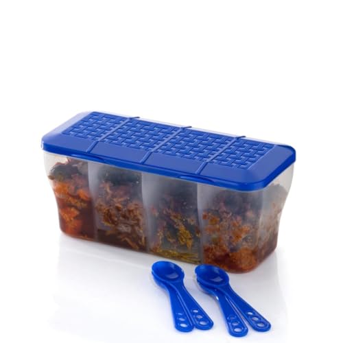 Image of HomeWiz 4 Section Masala Box 1800ml | BPA-Free Large Airtight Masala Dabba | Food Grade Transparent Spice Container For Kitchen | Masala Container Set with Measuring Spoons | For Spices & Dry Fruits