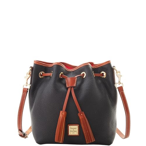 Dooney & Bourke Crossbody Bucket Bags for Women, Pebble Grain Leather Aimee Crossbody Drawstring Purse - Black