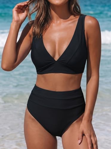 Image of Hilinker Women's Leopard Bikini Swimsuits V Neck High Waisted 2 Piece Bathing Suits