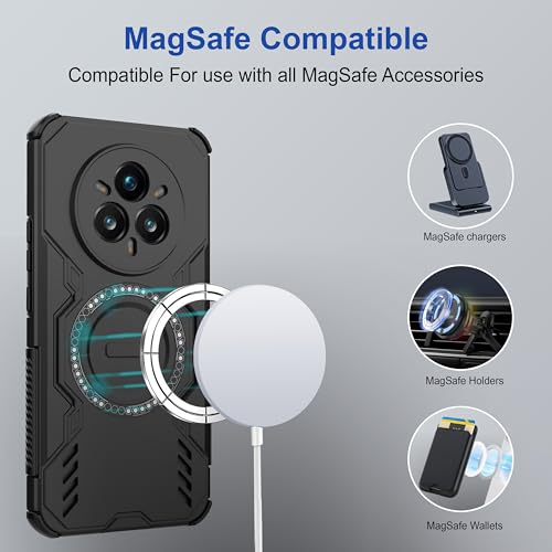 Image of amazon basics Back Case Cover for Realme 14 Pro Plus 5G | MagSafe Case with Built-in Metal Ring | Supports MagSafe Charger, Wallet & Car Mount | Shockproof Hybrid PC + TPU | Black