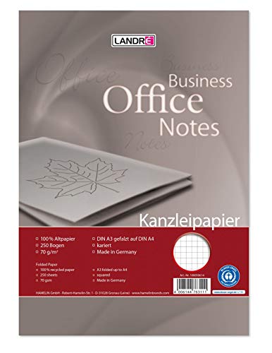 Landré 100050614 - Folios (DIN A3 plegado en DIN A4, a cuadros, 70 g/m2, papel reciclado 100%, 250 hojas) Cover