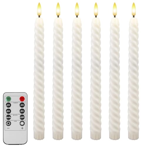 6 Stück LED Stabkerzen mit Zwei Fernbedienung, Led Kerzen mit Timerfunktion, Kerzen Elektrisch, Batteriebetriebene Led Kerze, 3D-Dochtlicht, Stabkerzen Led für Weihnachtsdeko, Halloween-kerzen