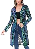 Anna-Kaci Women's Sparkly Sequin Cardigan Long Sleeve Open Front Glitter Kimono, Mermaid, Medium