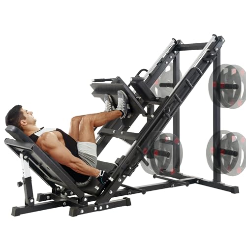Squat & Leg Press Machine, Professional Adjustable Leg Press Machine with Linear Bearing, Specialty Hack Squat Machine with Weight Storage Posts for Full Lower Body Workout Home Gym