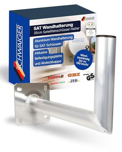 SCHWAIGER SAT Wandhalterung 35 cm I Satellitenschüssel Halterung für SAT-Schüsseln bis ∅ 80 cm I Windbeständig bis zu 190 km/h I Wandhalter aus rostfreiem Aluminium I schnelle & einfache Montage
