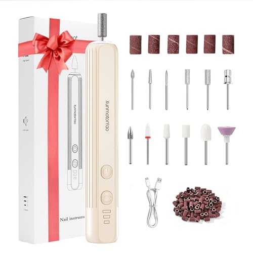 XunmotorYao Torno para Uñas sin Cable Profesional 20000 RPM Lima Electrica Uñas 12 en 1 Profesional Kit de Manicura y Pedicura Eléctrico,Caqui