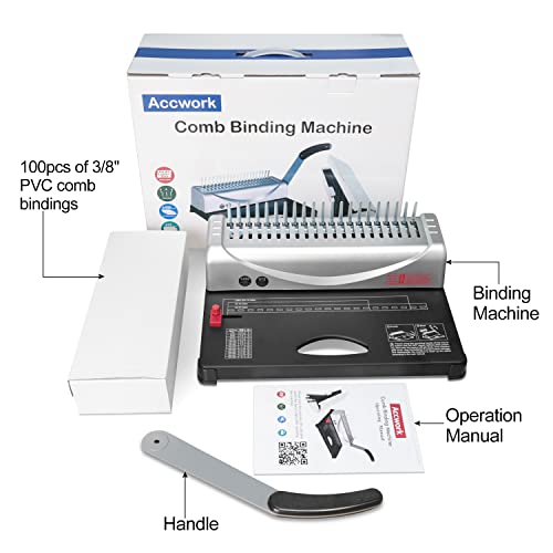 Binding Machine For Letter Size/A4/A5, 450 Sheet Binding Capacity, 12 Sheet Punch Capacity, Manual Paper Binder With 100 Pcs 3/8'' Pvc Comb Bindings #TOP6