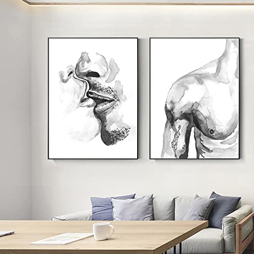 Affiche couple amoureux sur toile de qualite peinture monochrome minimaliste haut de gamme