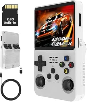 3.5inch R36S Retro Handheld Game Console - 640x480 HD Screen Portable Handheld Video Game Console for Linux System, White 128G