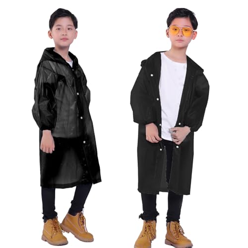 HLKZONE Rain Ponchos for Kids, [2 Pack] Reusable Raincoats for Boys and Girls Waterproof Kids Rain Jacket Rain Gear with Hood