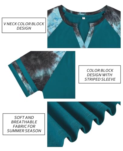 Image of CARCOS Plus Size Tops for Women Short Sleeve Summer Pullover Color Block Crewneck /V Neck Tee Tunic Loose Fit Tshirts XL-5XL