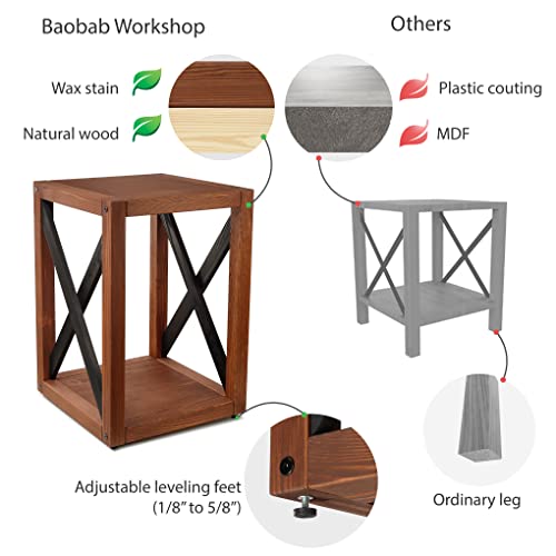 Baobab Workshop Wooden Side Table For Living Room, Bedroom - Solid Wood End Table - Handcrafted In Europe - Farmhouse Bedside Table Set For Storage - Accent Table - Dark Cherry Color - 16"X16"X23" #TOP3