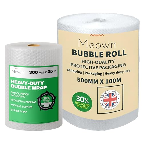 Meown Bubble Wrap Combo 500mm x 100m + 300mm x 25m, Quality Packaging Material for Shipping & Storage, Protect Your Goods with Ease