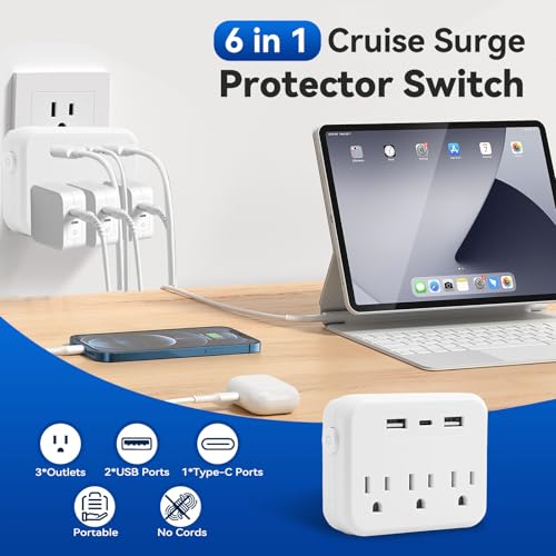 Cruise Essentials 2025, Cruise Must Haves Kit with Non-Surge Power Strip, Retractable Cruise Lanyards, Waterproof Phone Pouch, Magnetic Hook, Luggage Tag, Towel Bands, Storage Bag3