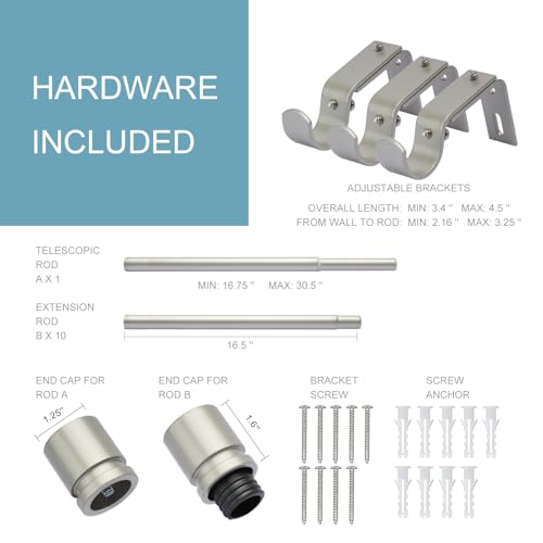 Image of Byondeth Curtain Rods for Windows 16 to 170 Inches Adjustable Length 1 Inch Diameter Window Curtain Rod with Aluminium End Cap, Brushed Nickel