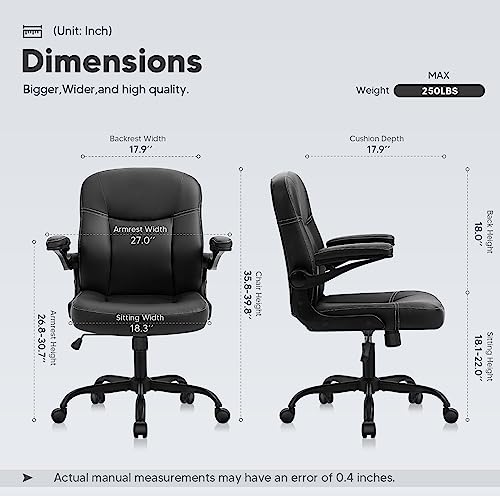 Seatzone Desk Chair Leather Office Chair With Wheels And Arms Modern Executive Chair Comfortable Computer Chair For Adults And Teens,Black #TOP1