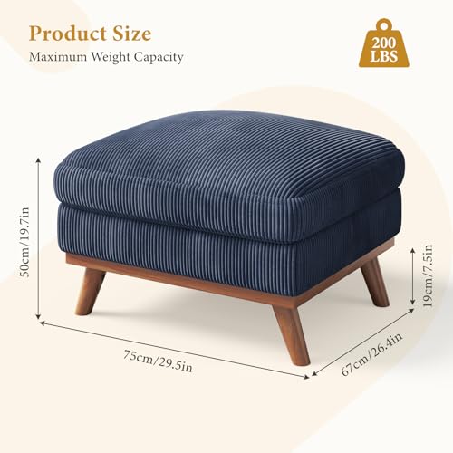 Image of Vesgantti Large Ottoman for Modular Sofa, 29.5 inch Corduroy Ottoman with Spring Cushion, Rectangle Foot Rest for Couch, Entrance Footstool with Wood Legs, Footstool for Living Room, Bedroom, Dark Blue