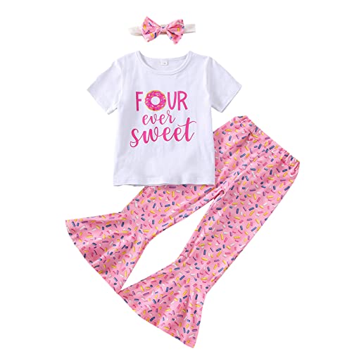 Toddler Baby Girl Birthday Outfit Sweet Long Sleeve T-Shirt Doughnut Bell-Bottoms Pants Headband Clothes Set