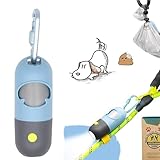 Dog Poop Bag Holder Dispenser with LED Flashlight - Night Visibility for Safe Evening Walks | Upgraded Hands-Free Leash Clip | Includes 15 Dog Waste Bags(Blue)