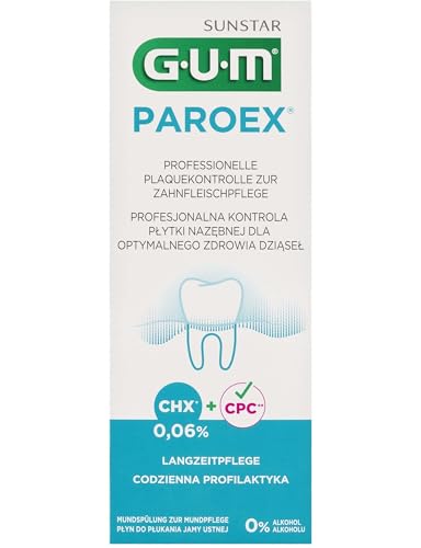 GUM MundspĂĽlung 0,06% CHX 500ml, Alkoholfrei, Minzgeschmack, 2er Pack (2x 500ml), Plaque-Entfernung, Plaquekontrolle
