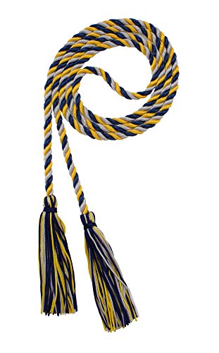 Image of Graduation Honor Cord - Navy /Gold /Gray - Every School Color Available - Made in USA