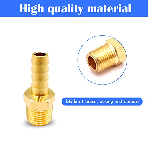 Tnuocke 4Pcs Brass Air Hose Barb Fittings,3/8" Hose Barb To 1/4 Npt Male Thread Quick Coupler Air Pipe Adapter With 4Pcs Hose Clamp,Compression Hose Fittings H-040-1/4 Npt-3/8 #TOP2