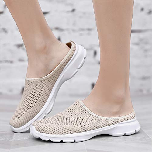 Chicwind Womens Backless Mule Sneaker Summer Mesh Slip On Flat Shoes Khaki 8 #TOP7