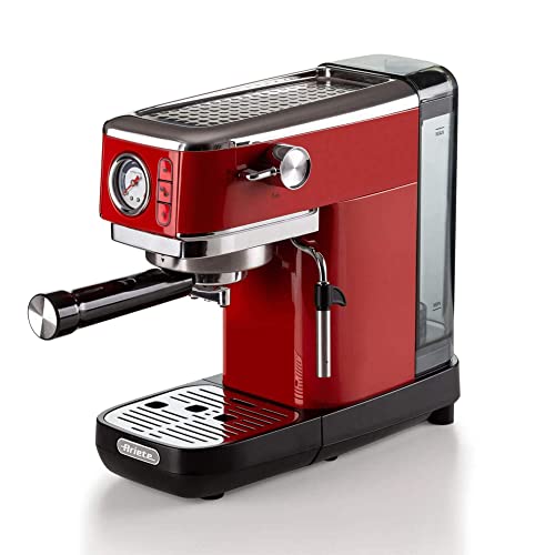 Image of Ariete 1381 Coffee machine with pressure gauge, compatible with ground coffee and ESE pods, 1300 W, 1.1 L capacity, 15 bar pressure, cup filter, Cappuccino device, Red