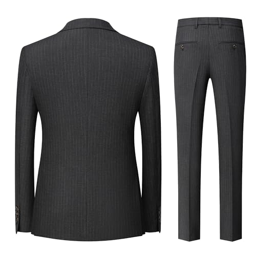 Men's Pinstripe Double Breasted Suit Set Peak Lapel Tuxedo Blazer Pants Set for Business & Weddings2
