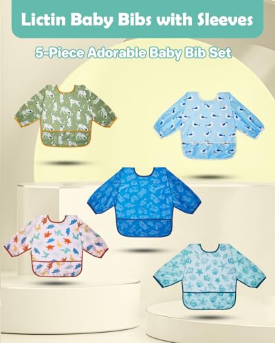 Lictin Bibs with Sleeves, 5 Pcs EVA Unisex Feeding Baby Bibs - Image 2