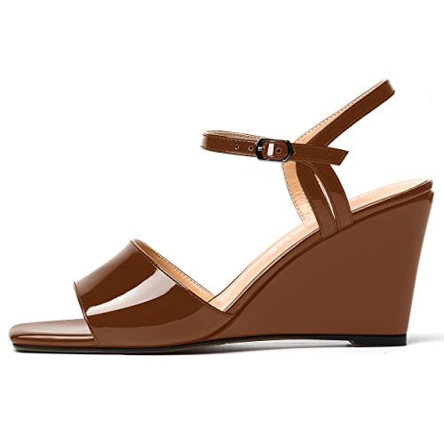 WAYDERNS Womens Dating Open Toe Slingback Buckle Casual Ankle Strap Patent Wedge High Heel Heeled Sandals 3.3 Inch2