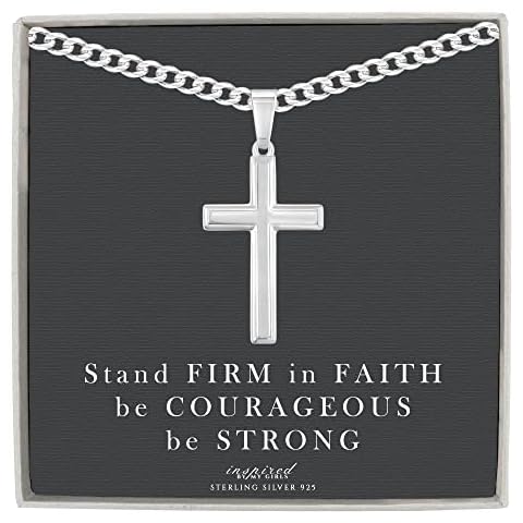 Inspired By My Girls Mens Sterling Silver Cross Necklace with Curb Chain and Meaningful Keepsake Card - Ready To Give Gift In Box - 100-18 Cover