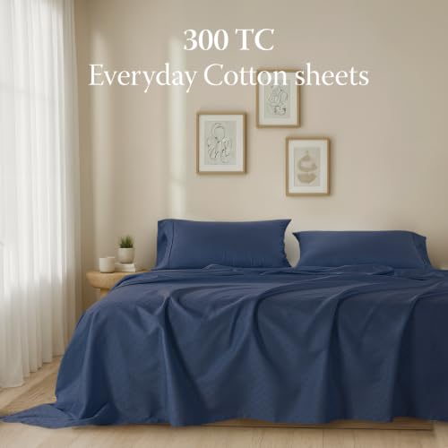 Image of Threadmill 300 Thread Count Cotton King Sheet Set, Sateen, Jacquard, Blue | 100% Cotton, Sateen Weave, Jacquard Pattern, 4-Piece Set, 16 inch Deep Pocket, Breathable, All-Season, Lightweight