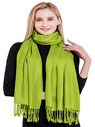 CJ Apparel Lime Green Solid Color Tassels Design Nepalese Shawl Seconds Scarf Wrap Stole Throw Head Wrap Pashmina Hand Made in Nepal New4