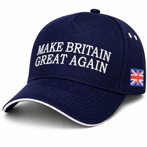 Make Britain Great Again Cap British Patriotic Baseball Cap Embroidered Union Jack Flag MBGA Red Navy Blue White Black Political Pride Statement Adjustable Strap England Summer Hat Funny Unisex