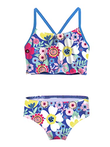 Image of Hularka Kids Girls Two-Piece Swimsuit Tankini Set Swimwear Floral Printed Crop Top with Bottoms Beach Wear