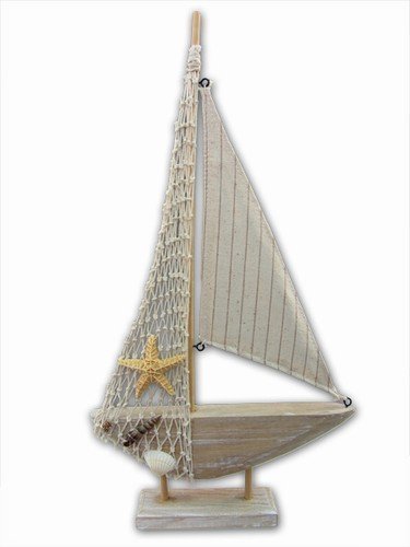 COTA Global Classic Wooden Mini Sailboat Replica 8.25ââ‚¬³Lx1.4ââ‚¬³Wx15ââ‚¬H Nautical Decor Quality Wooden Art Decorative Aquatic Ocean Marine Decor Rustic Wood Small Ship Fishing Boat w/ Net