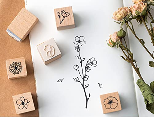 Tosnail 20 Pieces Wood Rubber Stamps, Flower And Branch Decorative Wooden Stamps For Diary, Letters, Scrapbook, Card Making, Crafts #TOP5