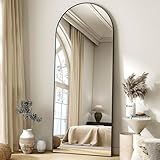 Koonmi Arched Full Length Mirror, Right Angle Design, Medium Size 165×60cm, Full Length Mirror with Stand, Made of Tempered Glass Suitable for Bedroom, Entryway, Living Room, Black - Image 1